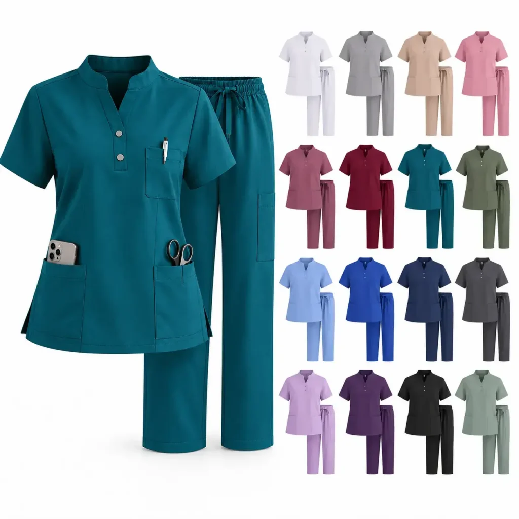 Teal medical scrub set with multiple uniform Custom color options for professional and premium appearance.