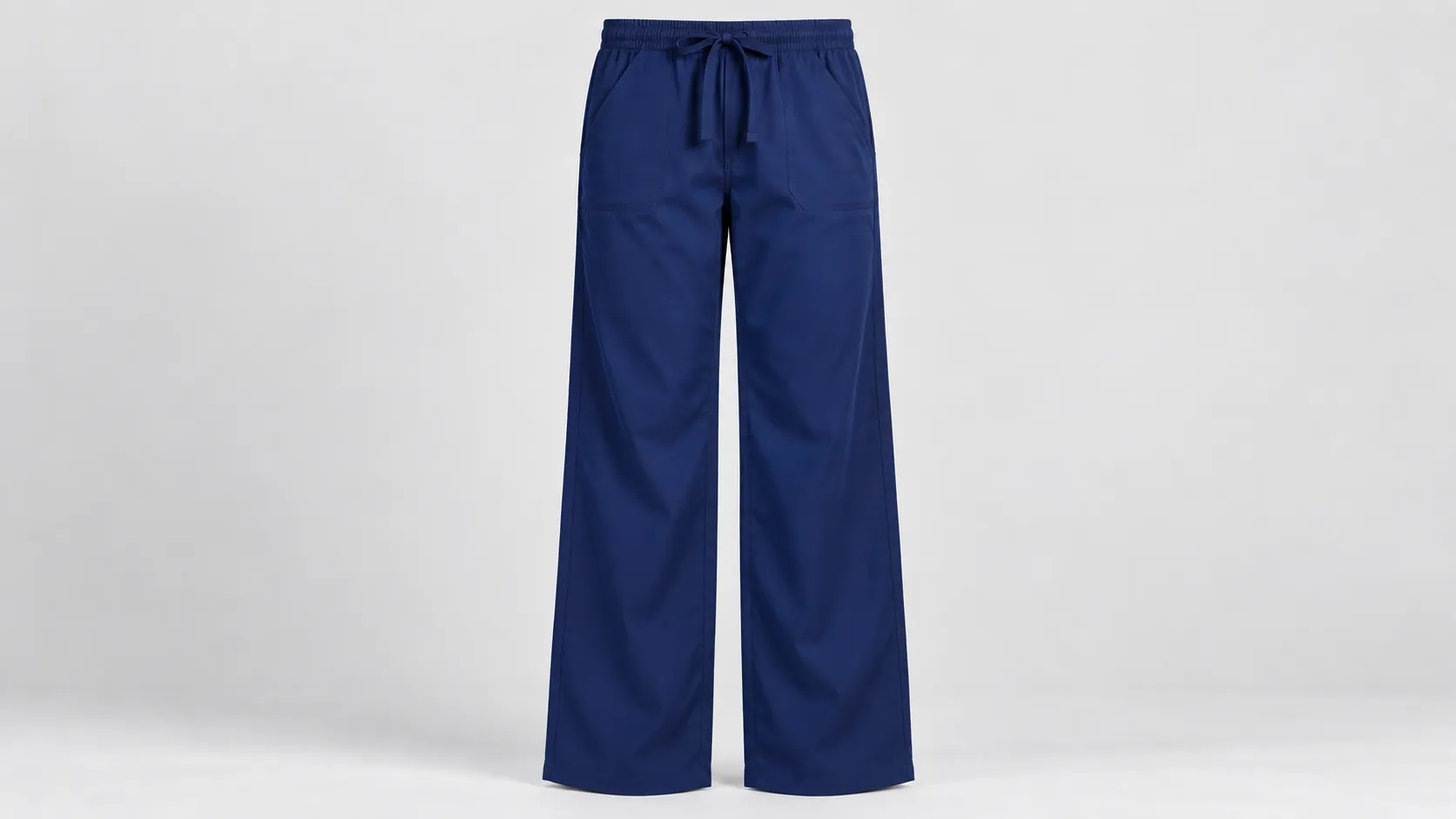 Navy wide-leg scrub pants with an elastic drawstring waistband, front pockets and a roomy leg silhouette.